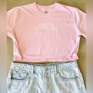 Under Armour Pink Crop Tee Women’s Sm or Youth Lg Loose Fit Athleisure